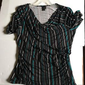 Worthington Ruffle/Gathered Blouse Black Turqouise